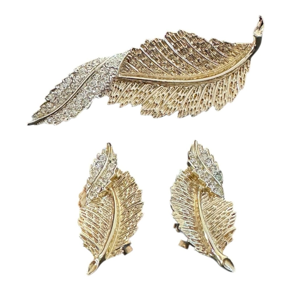 Sarah Coventry Pin & Clip Earrings‎ 1961 Rhinestone Fashion Leaf Collection